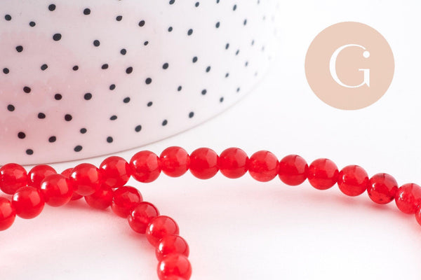 Perles jade naturel rouge 6mm, x1 fil de 40cm (G1783)