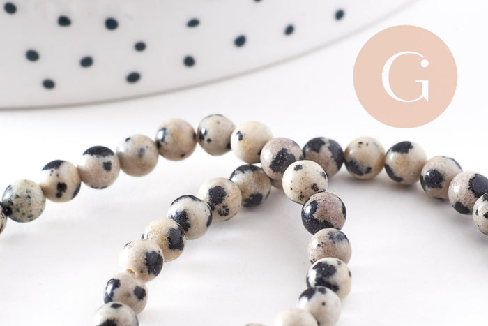 Perles jaspe dalmatien naturelle 4mm, x1 fil de 24cm (G0326)
