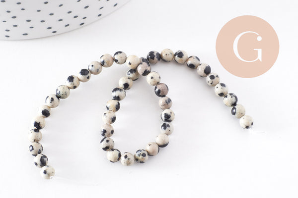Perles jaspe dalmatien naturelle 4mm, x1 fil de 24cm (G0326)
