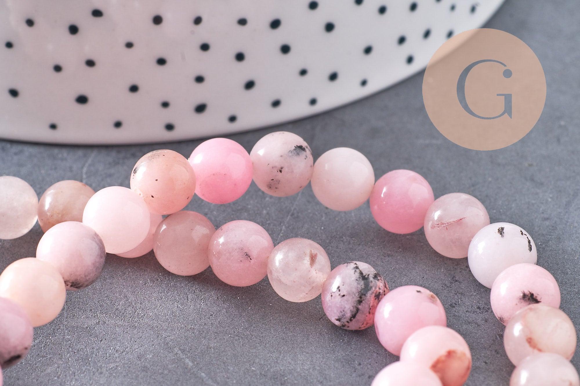Perles jaspe rose Fleur de cerise naturel 8mm, x1 fil de 38cm (G3845)