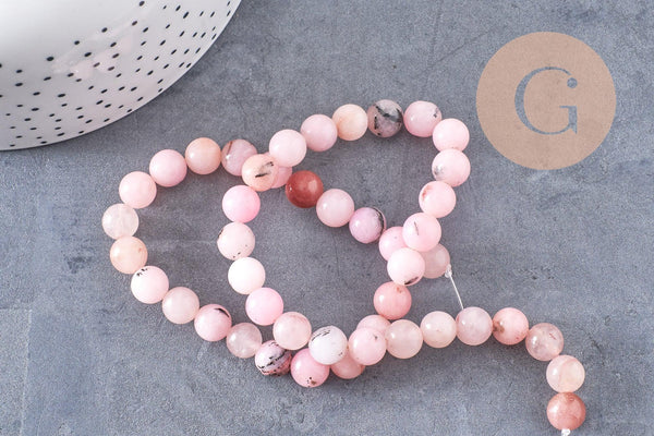 Perles jaspe rose Fleur de cerise naturel 8mm, x1 fil de 38cm (G3845)