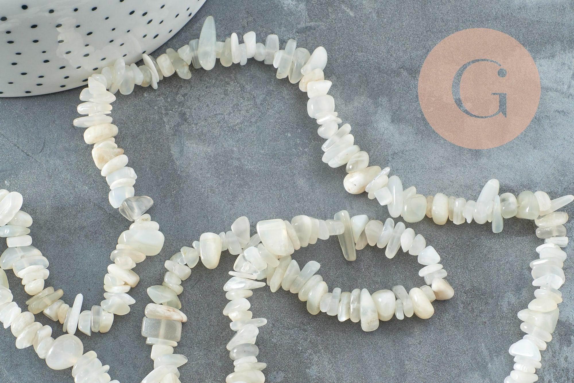 Perles nuggets pierre de lune 5-8mm, x1 fil de 80cm (G5495)
