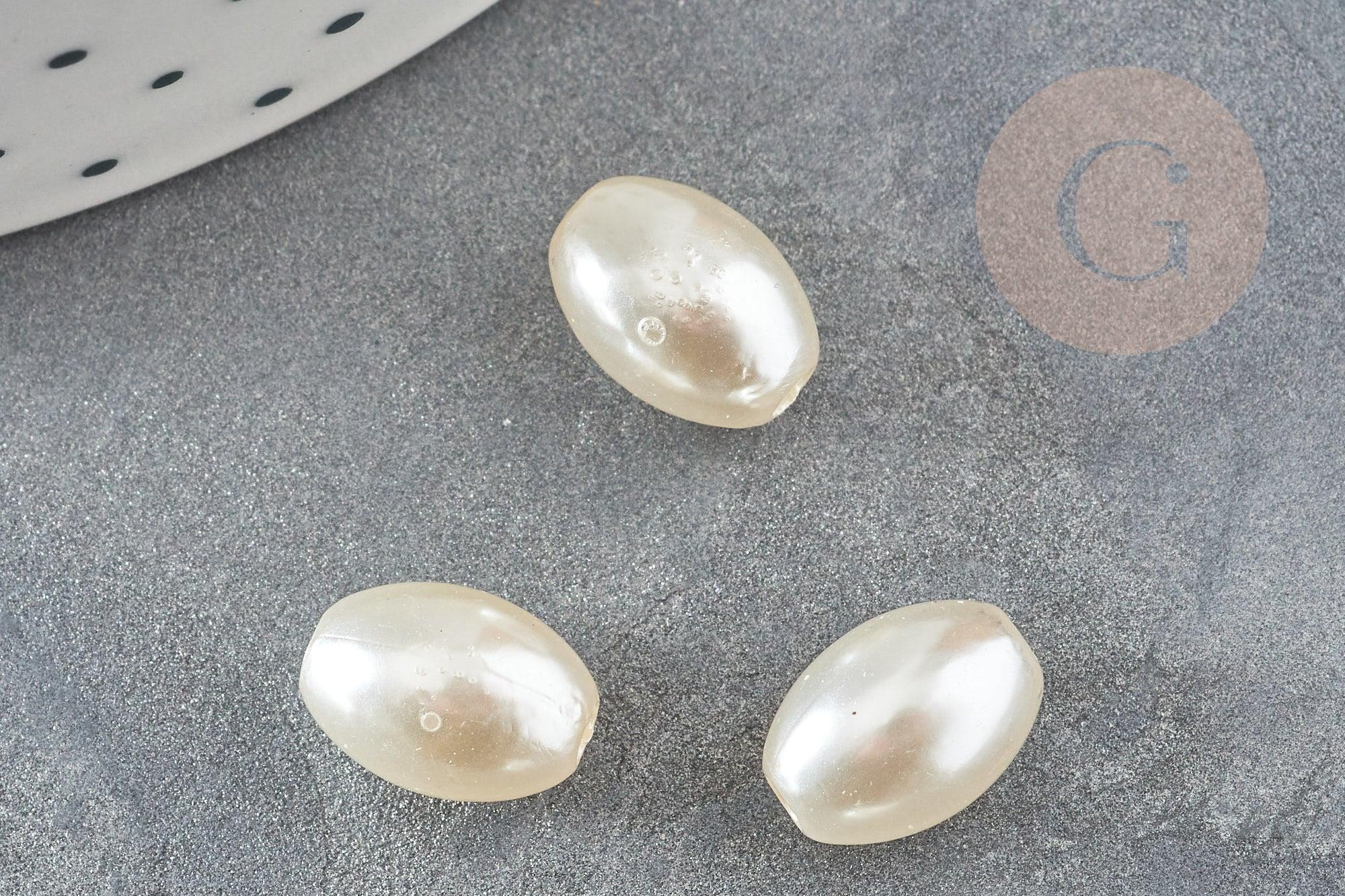 Perles ovale acrylique imitation perle eau douce beige 11mm, x5 (G9287)
