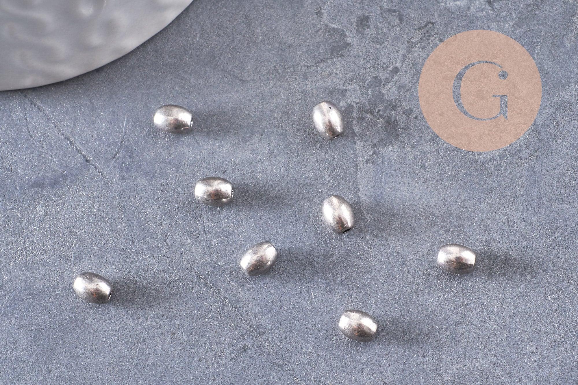 Perles ovales argent intercalaires, fournitures créatives, perles argentées, apprêts argent,5mm, x10 (G0880)