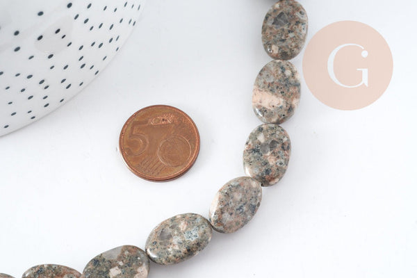 Perles ovales en jaspe sésame naturel 17x12mm, x5 (G8275)