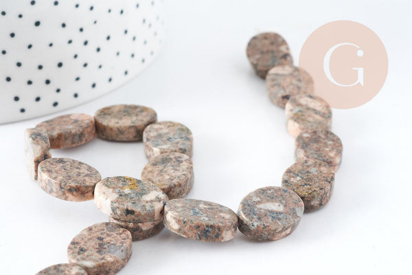 Perles ovales en jaspe sésame naturel 18x13mm, x5 (G3532)