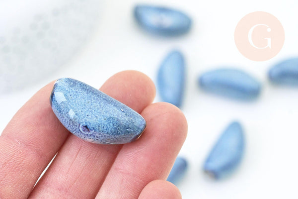 Perles ovales porcelaine bleue 32mm, x5 (G5503)