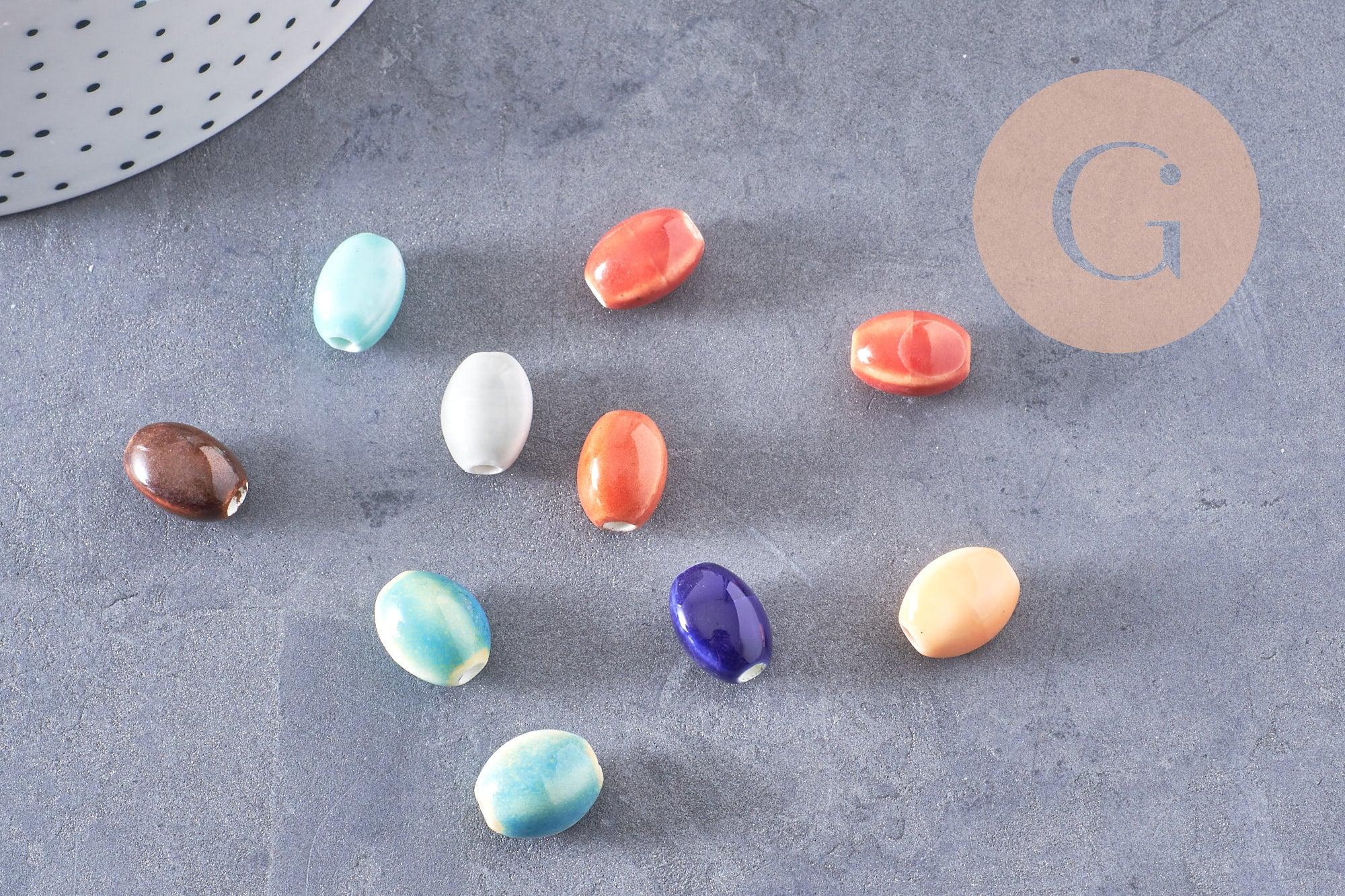 Perles ovales porcelaine multicolore 12mm, x10 (G10323)