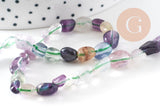 Perles pépite fluorite naturelle violette 7mm, fil de 39cm, x1 (G2128)