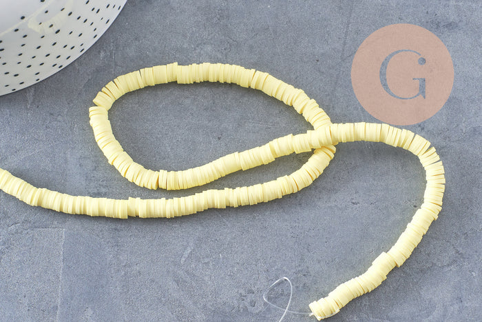 Perles polymère jaune heishi 6mm, fil de 40cm, x1 (G0769)