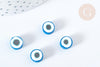 Perles polymère rondes plates bleu royal mauvais oeil 10,5-12mm, x5 (G7204)