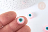 Perles polymère rondes plates rose mauvais oeil 10,5-12mm, bijoux fantaisie DIY chance, x5 (G7202)