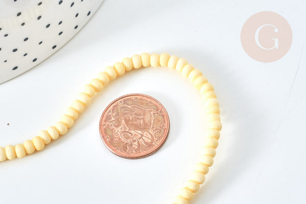 Perles porcelaine abacus jaune pastel 4x3mm, création bijoux céramique, fil de 38cm, x1 G7809