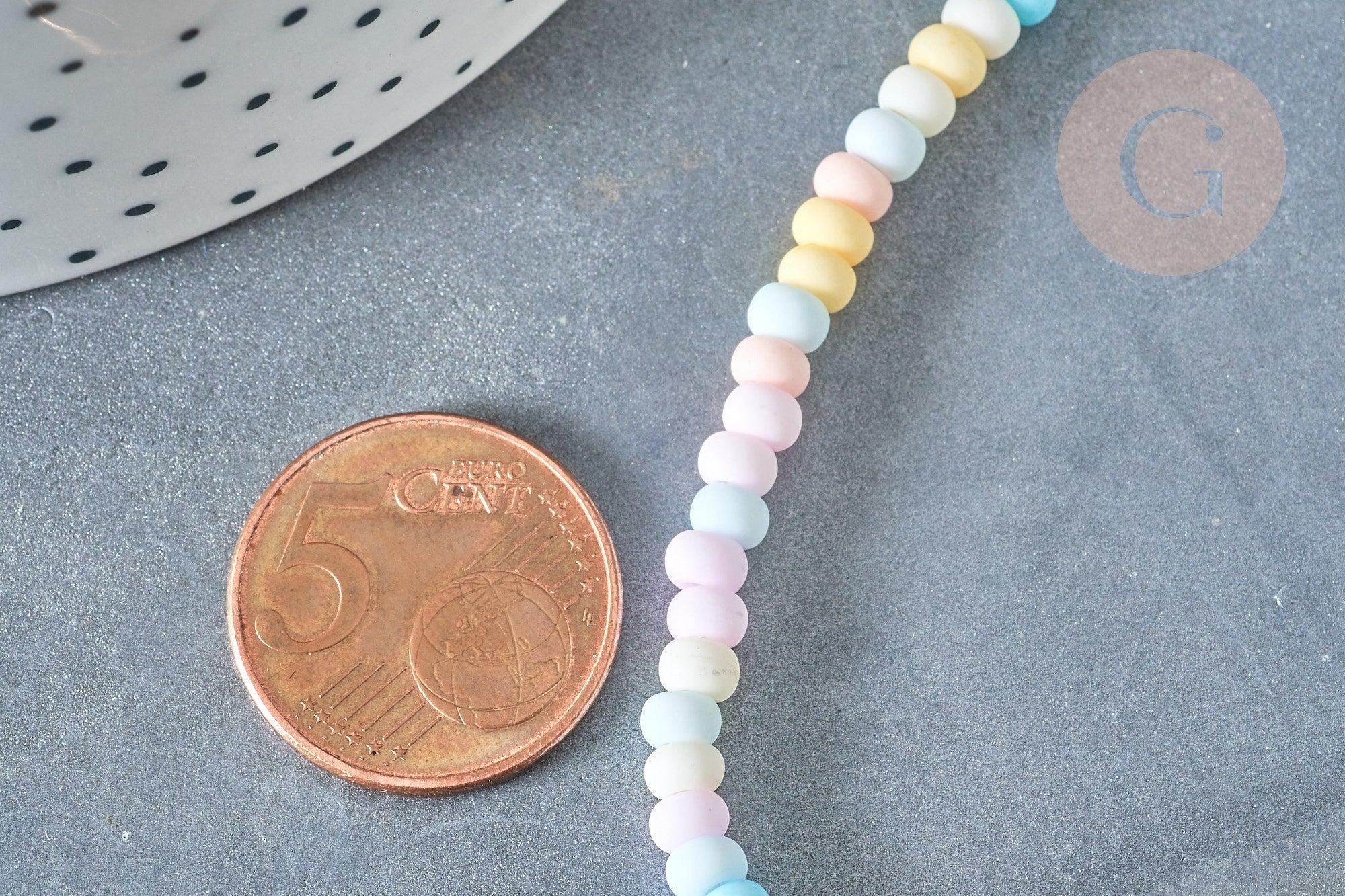 Perles porcelaine abacus multicolore pastel 4x3mm, création bijoux céramique, x1 fil de 38cm (G7806)