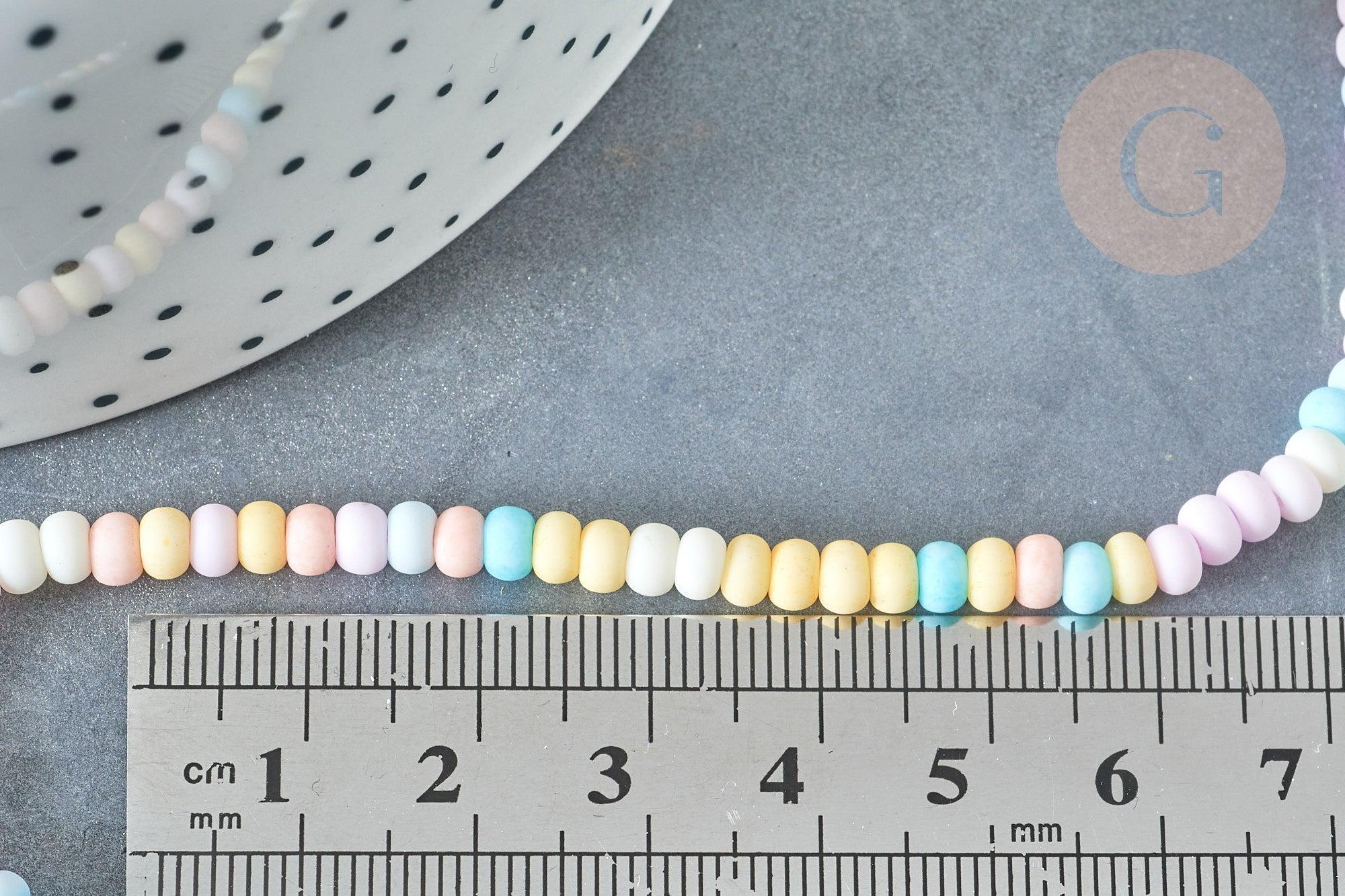 Perles porcelaine abacus multicolore pastel 4x3mm, création bijoux céramique, x1 fil de 38cm (G7806)