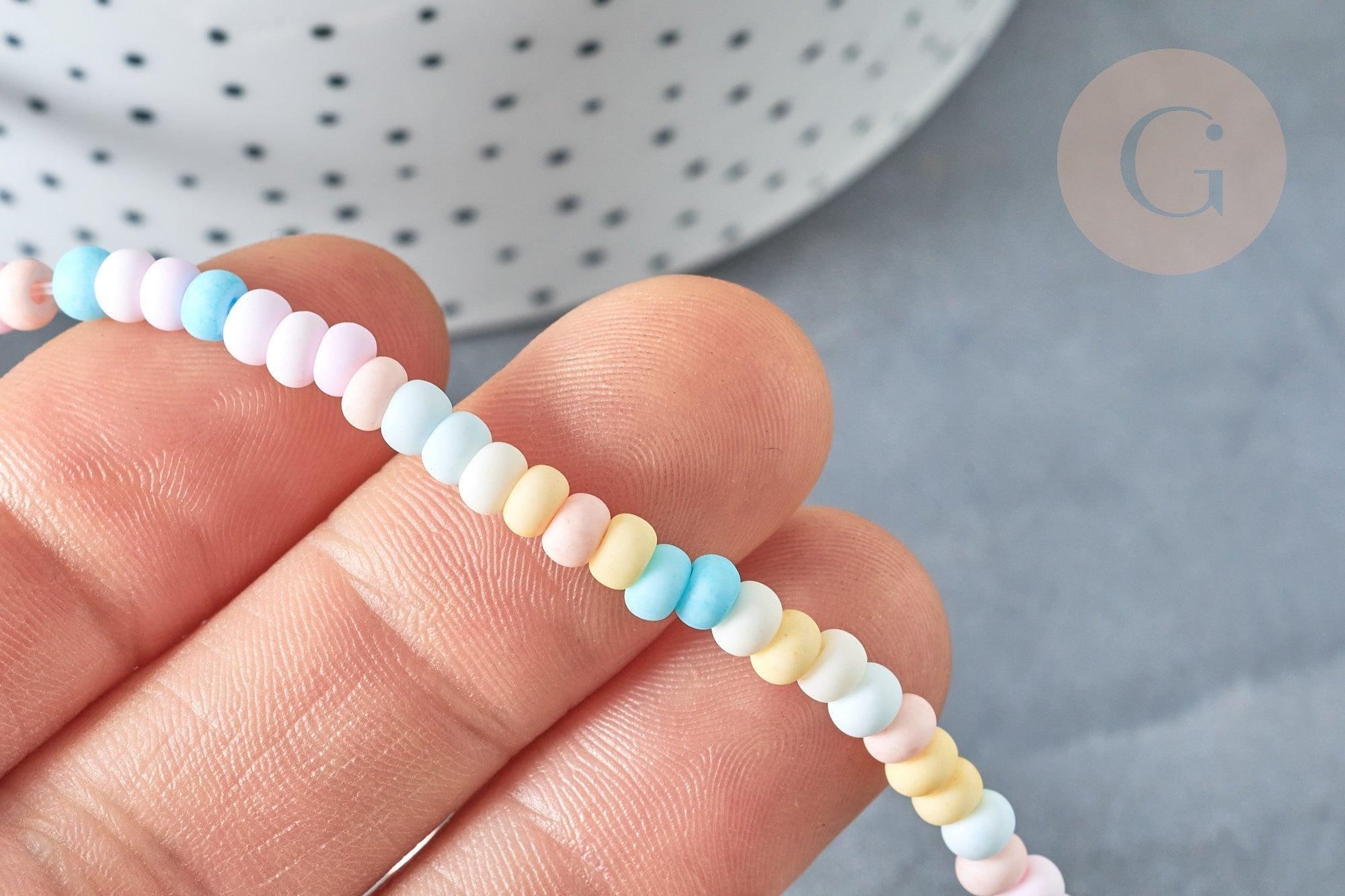 Perles porcelaine abacus multicolore pastel 4x3mm, création bijoux céramique, x1 fil de 38cm (G7806)