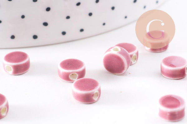 Perles porcelaine violet, perle céramique, perle porcelaine,perle disque, céramique violet,8mm, x10 G4728