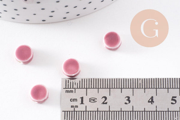 Perles porcelaine violet, perle céramique, perle porcelaine,perle disque, céramique violet,8mm, x10 G4728