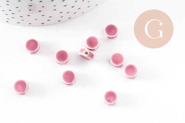 Perles porcelaine violet, perle céramique, perle porcelaine,perle disque, céramique violet,8mm, x10 G4728