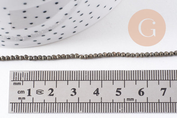 Perles pyrite facettée, perles pyrite, fabrication bijoux, pyrite naturelle, 2mm, fil de 40cm, x1 (G4046)