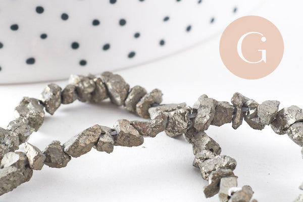 Perles pyrite nugget,perles pyrite, fabrication bijoux, pyrite naturelle,nuggets pyrite, 4-5mm,fil de 45 perles, x1 (G0411)