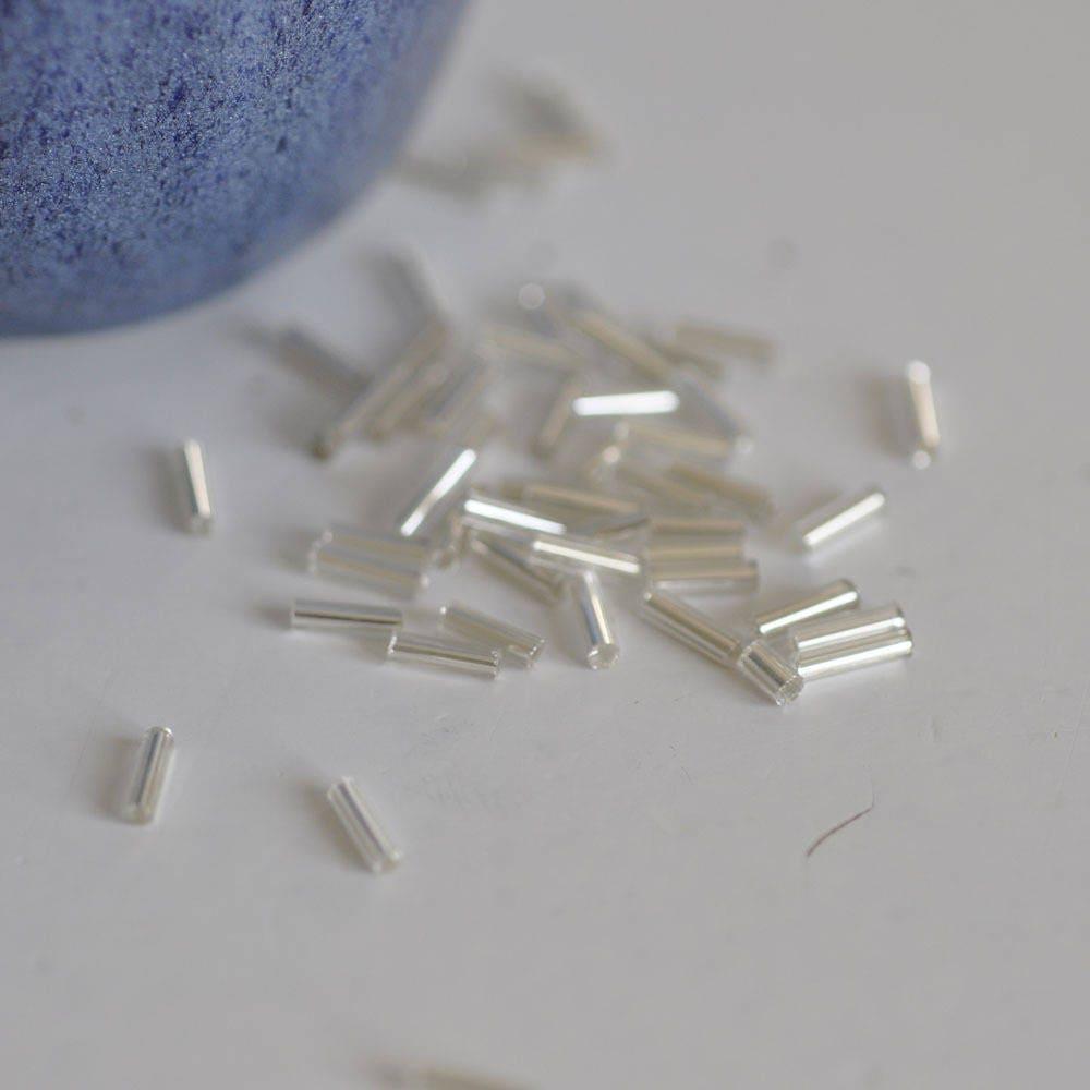 Perles rocaille Tube argentée 6mm x 2mm, x5gr (G6440)