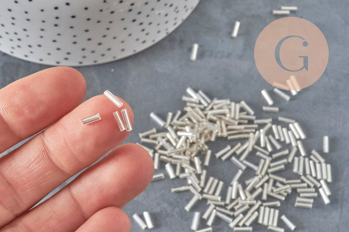 Cuentas de semilla de tubo plateadas de 6 mm x 2 mm, 5 g (G6440)