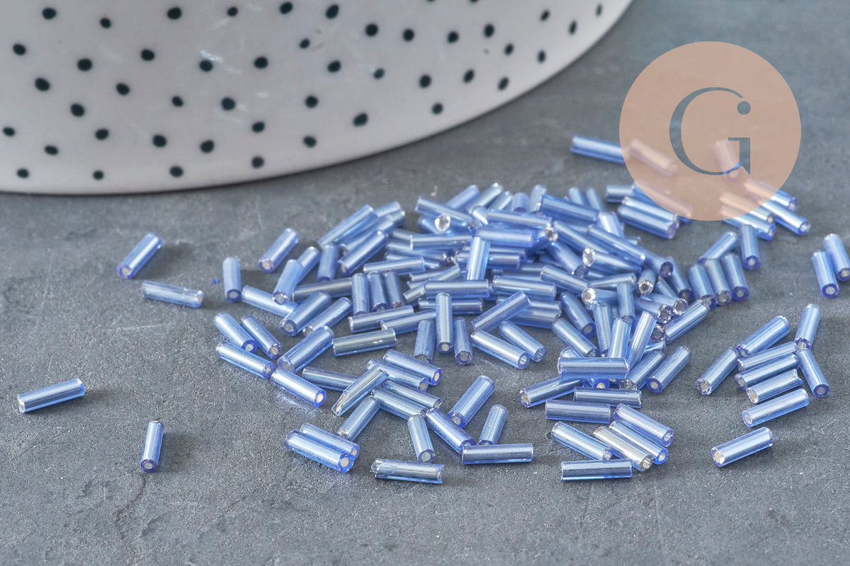 Cuentas de semillas de tubo azul 6x2mm, cuentas de semillas azules, cuentas de azul metálico, x 5gr G2478