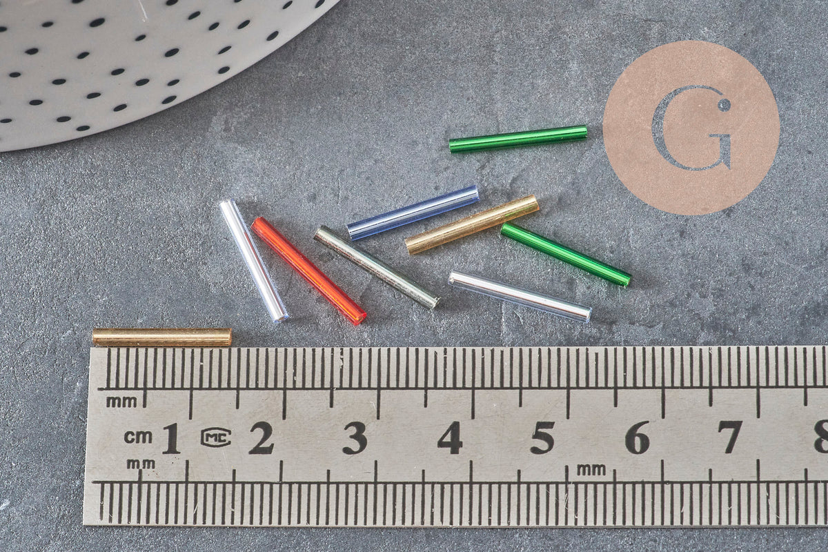Seed beads Multicolored tube 15x2mm, metallic multicolor glass bead, long tube bead, x 10gr G0663