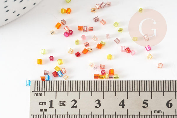 Perles rocaille Tube multicolore 1.5-2.5mm, x 10Gr (G9282)