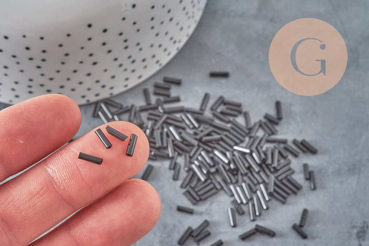 Cuentas de semillas de tubo negro 6x2mm, suministros creativos, cuentas de semillas, cuentas de vidrio negro, x 10gr G2461