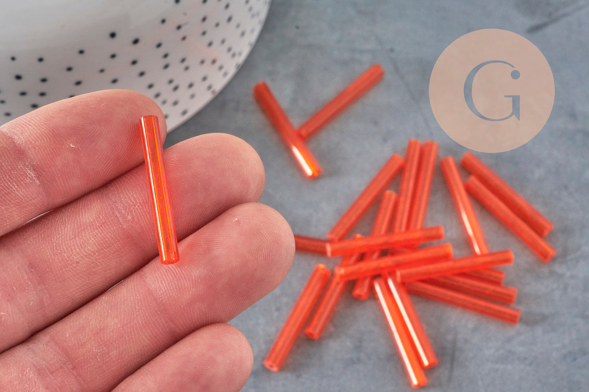 Tube seed beads, orange seed beads, orange glass, long tube, orange tube bead, 28mm, x 10gr G4392