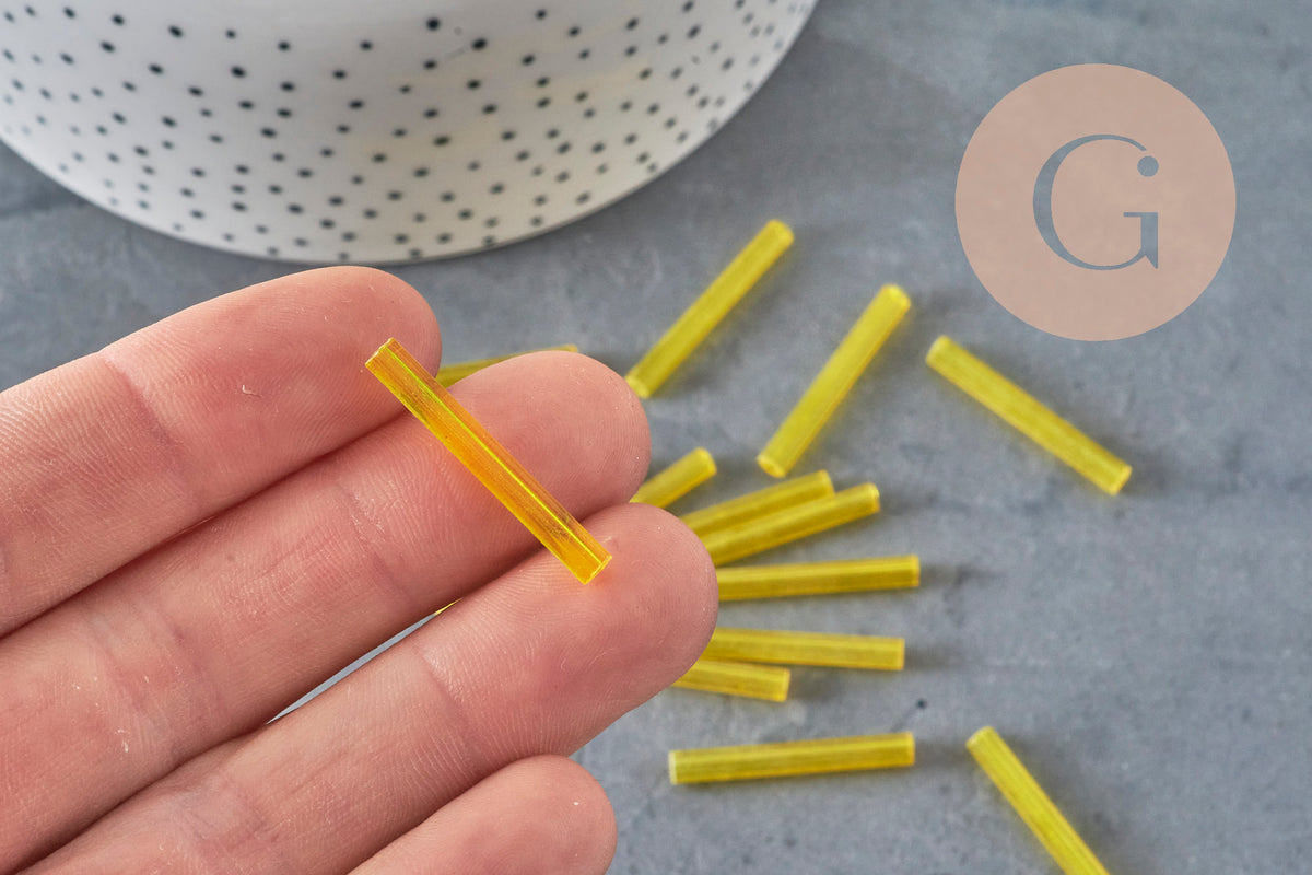 Seed beads Translucent yellow seed tube, 28mm, x 10gr G4391