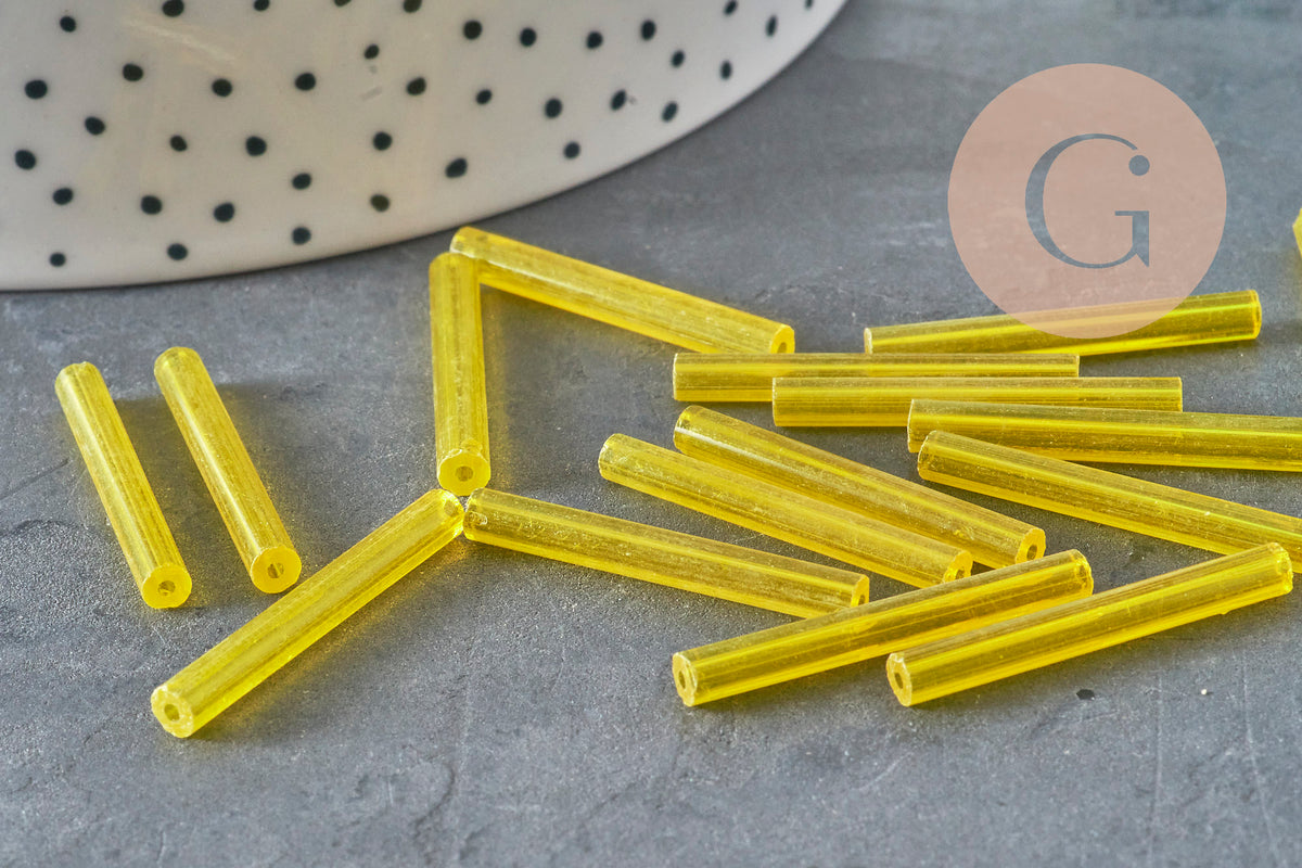 Seed beads Translucent yellow seed tube, 28mm, x 10gr G4391