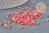 Cuentas de semillas de tubo rojo iridiscente, cuentas de tubo, cuentas de semillas rojas, cuentas rojas iridiscentes, 6 mm x 2 mm, x 5 gr G0666