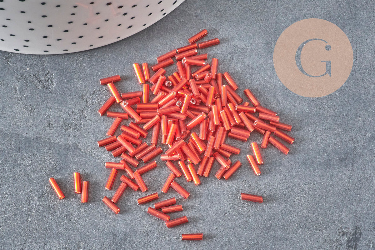 Cuentas de semillas de tubo, rojo metálico, cuentas de semillas rojas, cuentas metálicas rojas, cuentas de vidrio 6mmx2mm, x 5gr G5381
