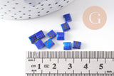 Perles rocaille carré verre rectangle bleu, façon perle tila,4.5mm/2 trous, x50 (G5476)