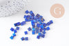 Perles rocaille carré verre rectangle bleu, façon perle tila,4.5mm/2 trous, x50 (G5476)
