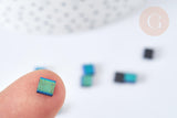 Perles rocaille carré verre rectangle noir mat bleu irisé opaque,création bracelet, perle tila,4.5mm,2 trous, x50 (4.8GR) G7481)