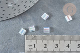 Perles rocaille carré verre rectangle transparent irisé, création bracelet, perle tila,4.5mm,2 trous, x50 (4.8GR) (G7487)