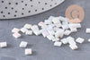 Perles rocaille verre rectangle blanc irisé 5mm, perle carré création bracelet, perle tila,4.5mm,2 trous, x50 (4.8 GR) (G4454)