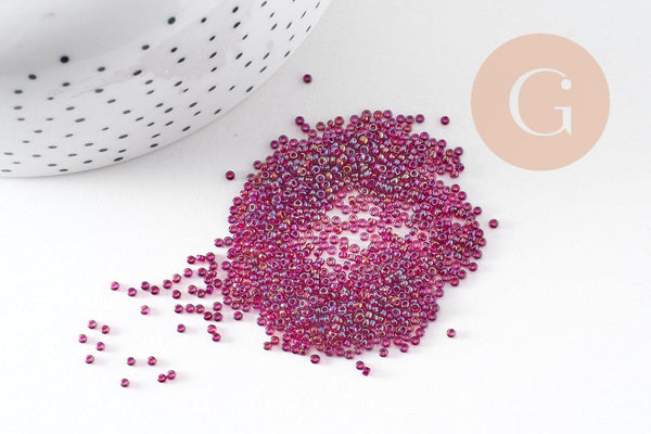 Perles rocailles miyuki violet transparent, Perles de rocaille japonaise Spkl Fuchsia Lined Amethyst, perlage,15/0, 1.5mm, Sachet 10g (G3958)