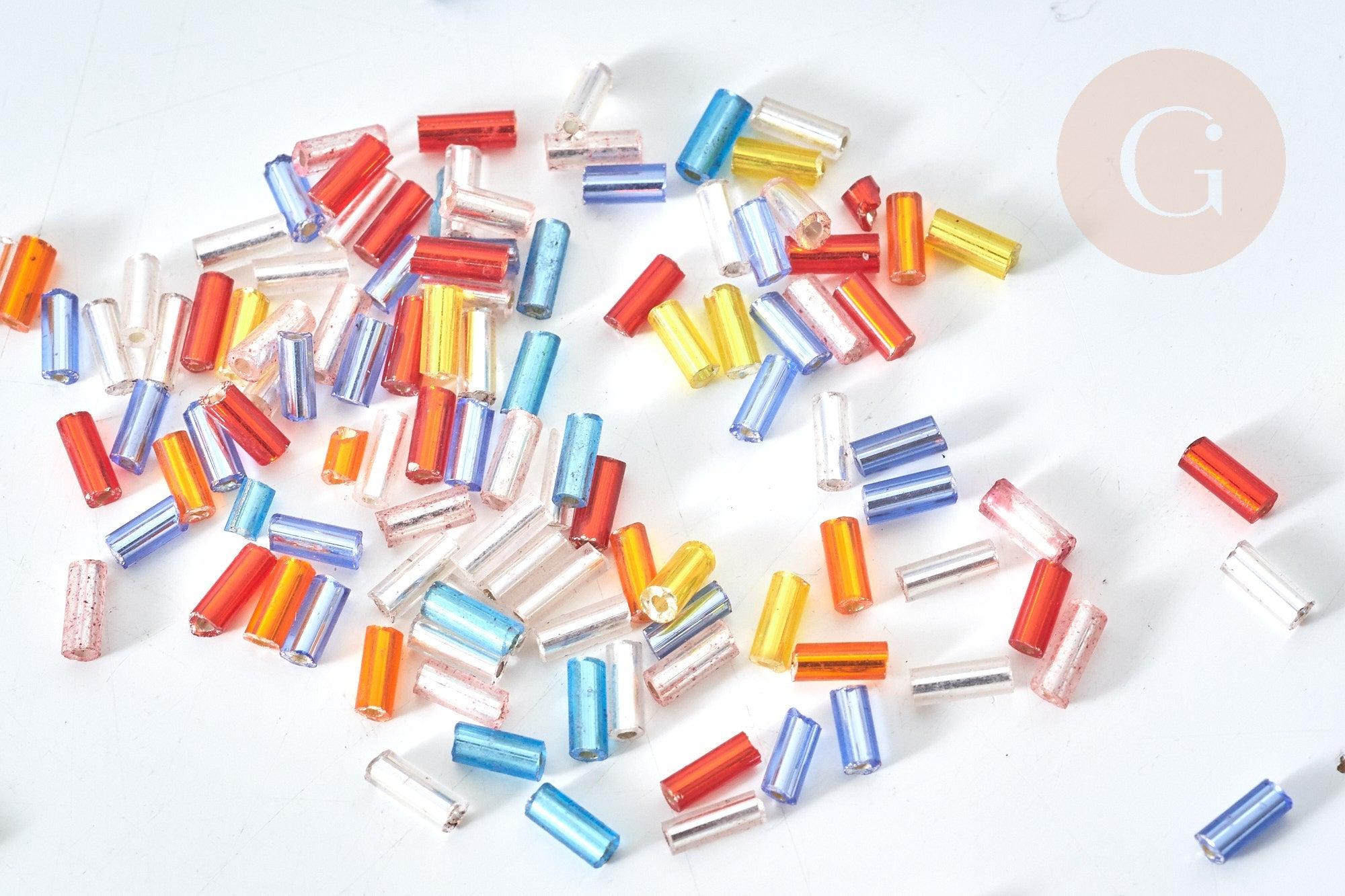 Perles rocailles tube verre multicolore métallisé 4mm,perle perlage tissage création bijoux, x 10gr G7889