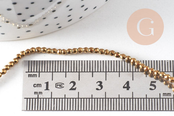 Perles ronde facettée hématite synthétique dorée 2mm, pierre, le fil de 38cm, x1 (G4480)
