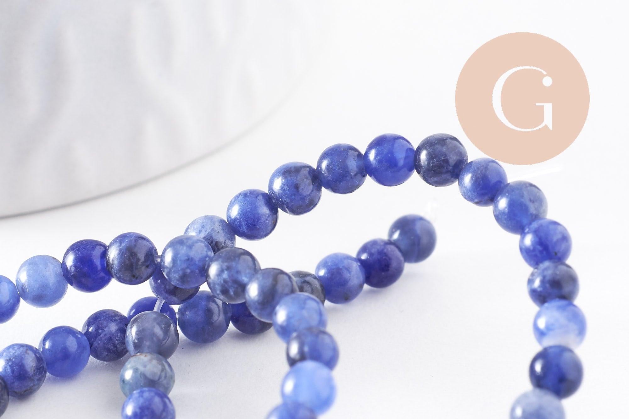 Perles ronde sodalite bleu marbré naturelle 4mm, x1 fil de 38 cm (G0513)