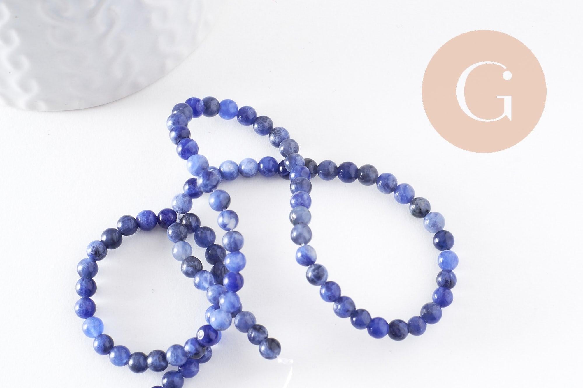 Perles ronde sodalite bleu marbré naturelle 4mm, x1 fil de 38 cm (G0513)