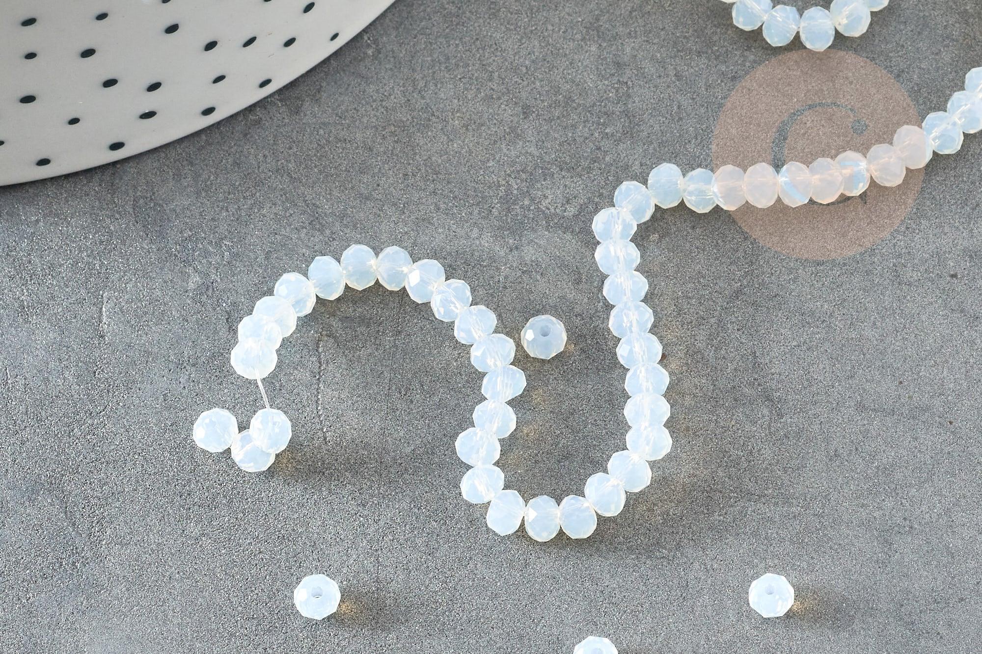 Perles rondelle abacus verre opalite 4x3mm, perles verre facetté cristal x1 GR (G9703)