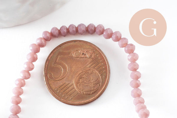 Perles rondelle abacus verre opaque facettée violet mauve 3x2.5mm, bijoux cristal, fil de 39cm, x1 (G7449)