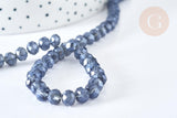 Perles rondelle verre opaque facettée gris foncé 6x5mm, DIY cristal, fil de 41cm, x1 (G8258)