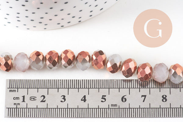 Perles rondelles cristal blanc et doré – 10x8mm, fil de 48cm x1 (G10753)